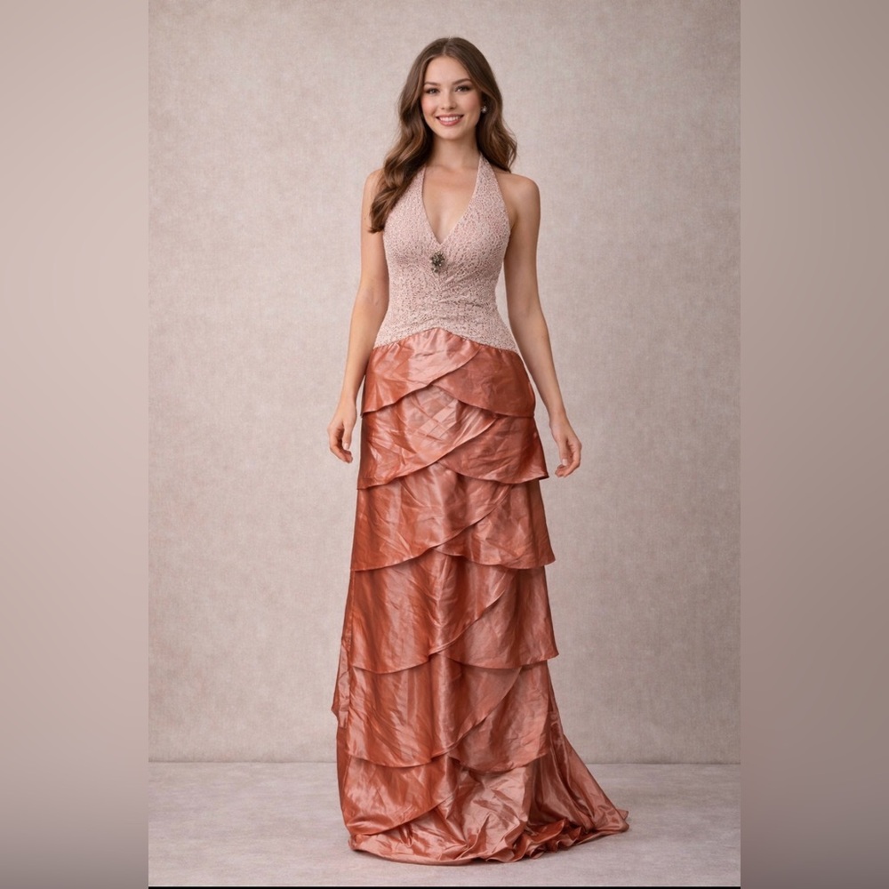 Elegant Pink and Orange Halter Dress